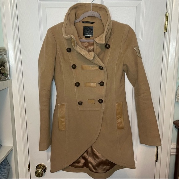MACKAGE Wool Cashmere Camel Double Breasted Long Coat Jacket Made in Canada S - Picture 4 of 13